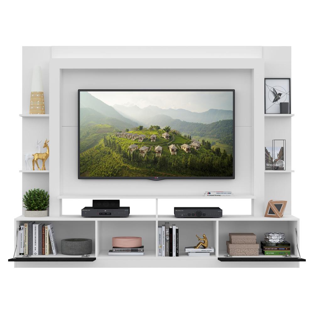 Rack Estante com Painel e Suporte TV 65" e 2 portas Oslo Multimóveis Branco/Preto