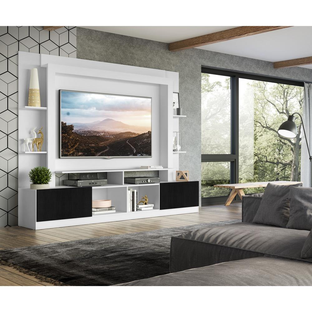 Rack Estante com Painel e Suporte TV 65" e 2 portas Oslo Multimóveis Branco/Preto