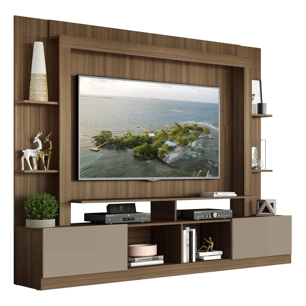 Rack Estante com Painel e Suporte TV 65" e 2 portas Oslo Multimóveis Madeirado/Lacca Fumê