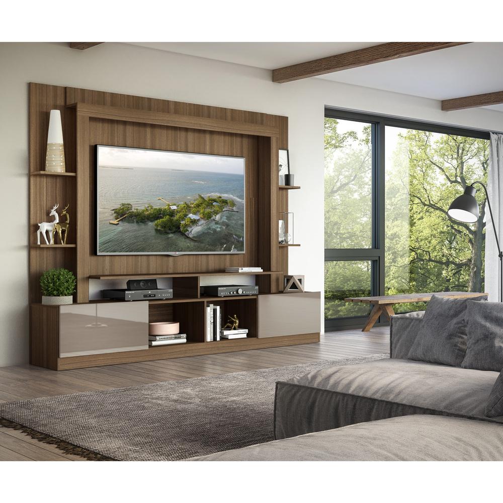 Rack Estante com Painel e Suporte TV 65" e 2 portas Oslo Multimóveis Madeirado/Lacca Fumê