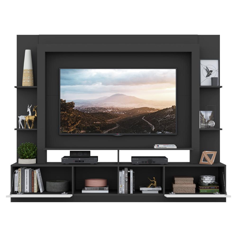 Rack Estante com Painel e Suporte TV 65" e 2 portas Oslo Multimóveis Preto/Branco