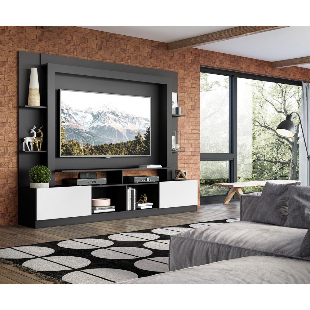Rack Estante com Painel e Suporte TV 65" e 2 portas Oslo Multimóveis Preto/Branco