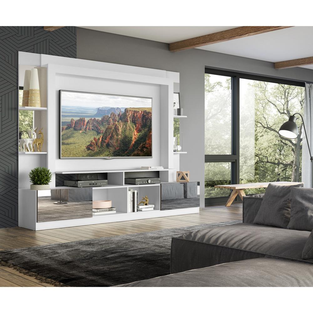 Rack Estante com Suporte TV 65" e Espelho Oslo Multimóveis Branco/Tenerife