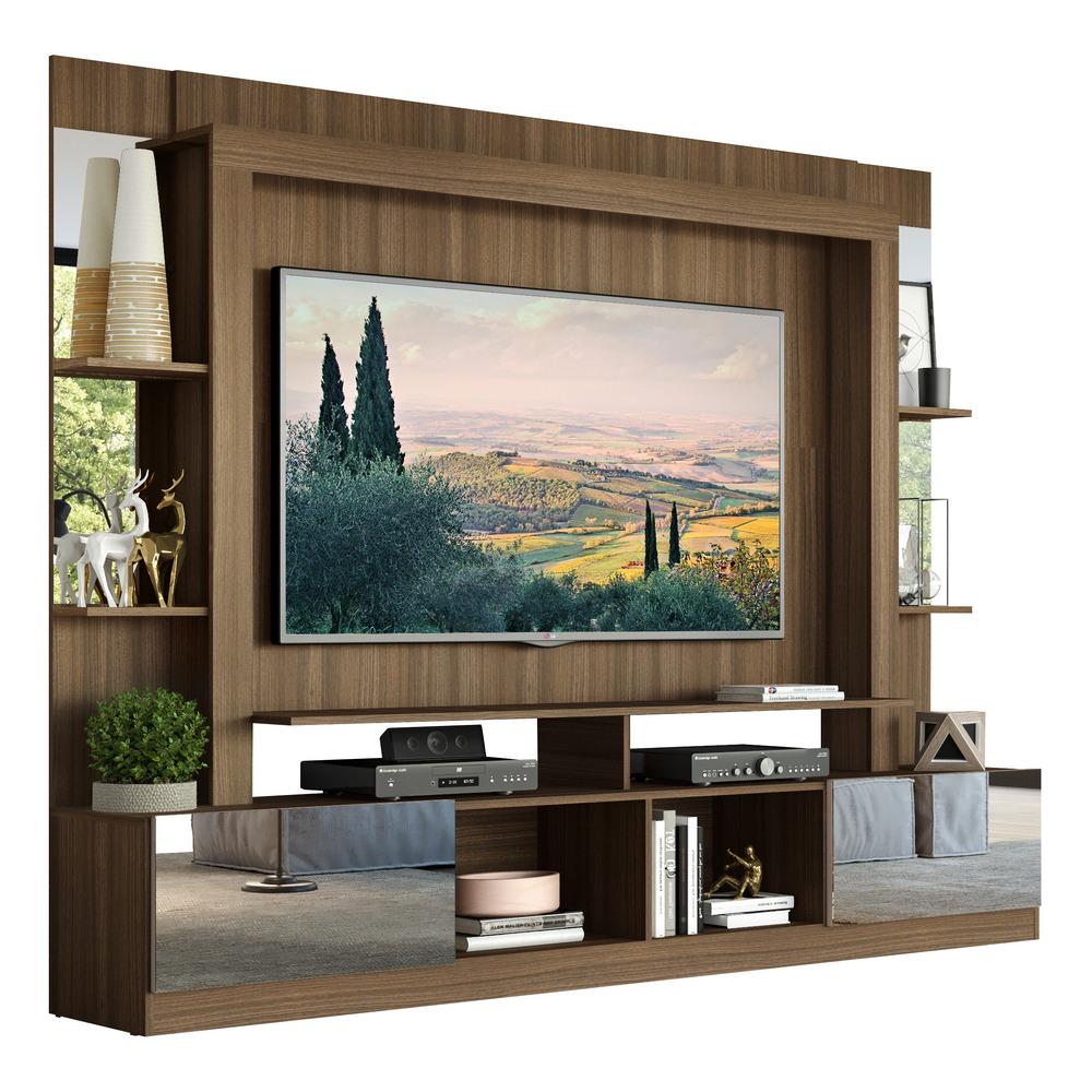 Rack Estante com Suporte TV 65" e Espelho Oslo Multimóveis Madeirado/Lacca Fumê
