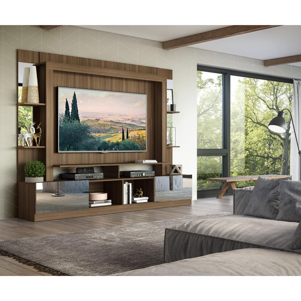 Rack Estante com Suporte TV 65" e Espelho Oslo Multimóveis Madeirado/Lacca Fumê