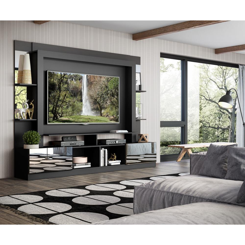 Rack Estante com Suporte TV 65" e Espelho Oslo Multimóveis Preto/Tenerife