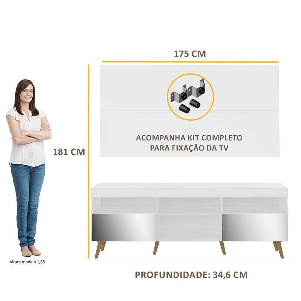 Rack Retrô c/ Espelho e Painel com Suporte para TV até 65" Multimóveis Flórida FG3142 Branco/Natural