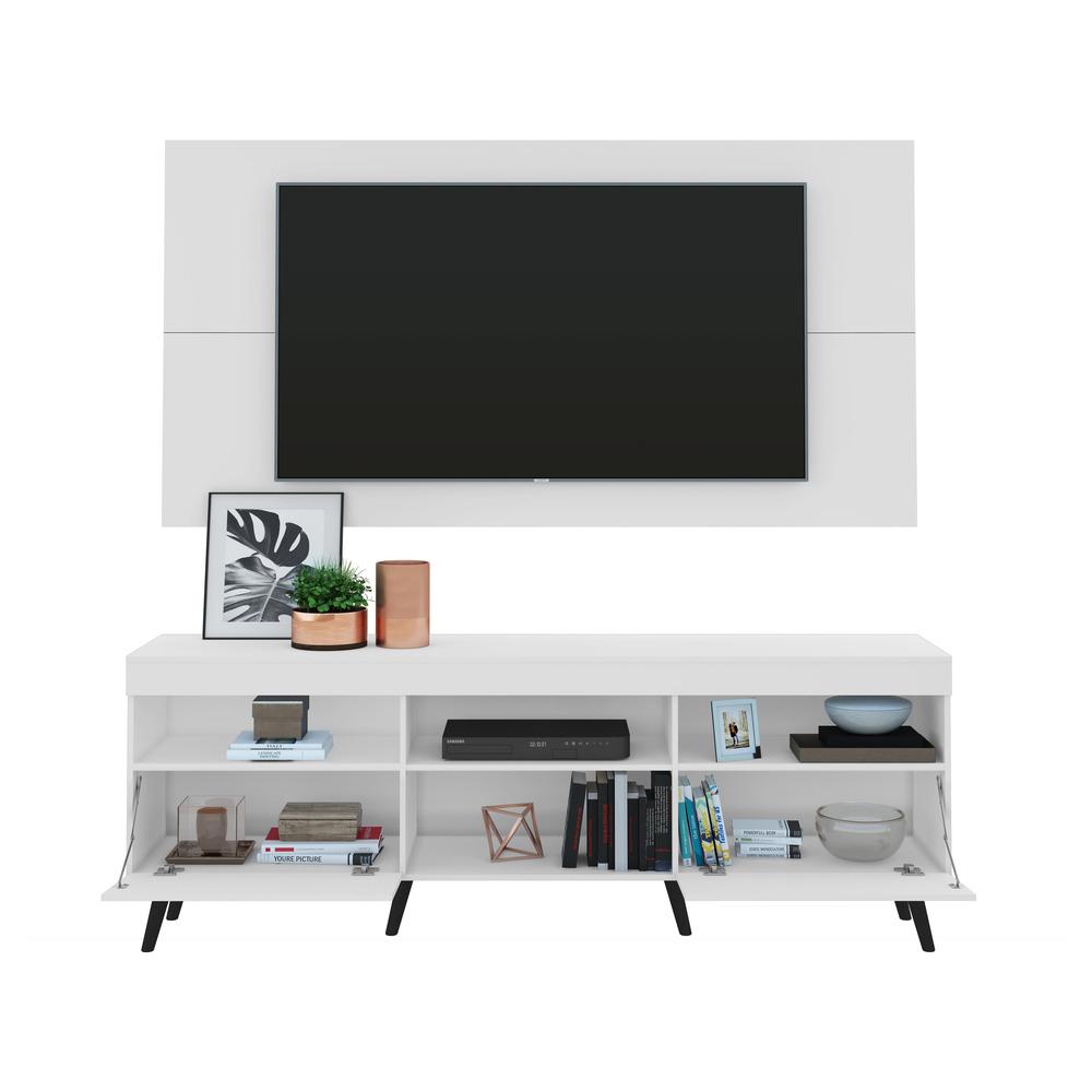 Rack Retrô com Espelho e Painel com Suporte para TV até 65" Multimóveis Flórida FG3142 Branco/Preto