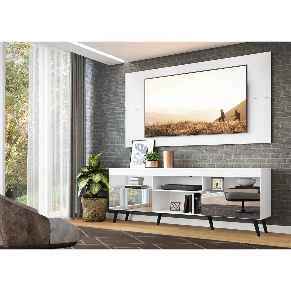 Rack Retrô com Espelho e Painel com Suporte para TV até 65" Multimóveis Flórida FG3142 Branco/Preto