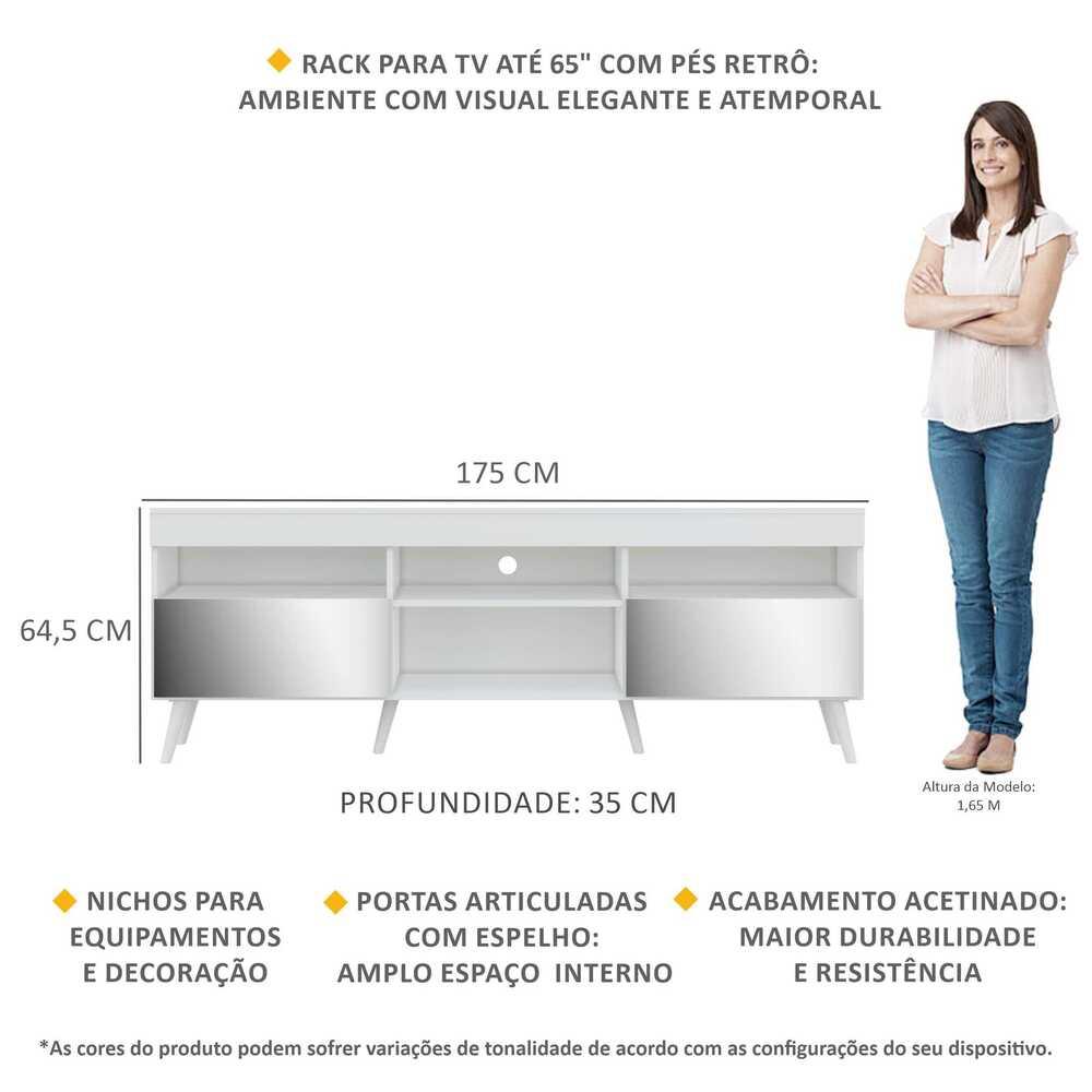 Rack Retrô com Espelho para TV até 65" Multimóveis Paris FG3332 com 2 Portas Branco