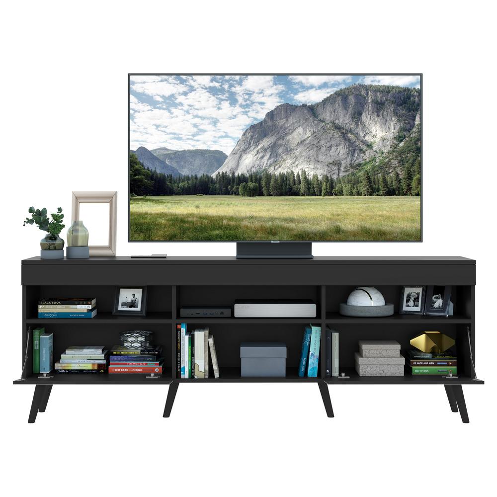 Rack Retrô com Espelho para TV até 65" Multimóveis Paris FG3332 com 2 Portas Preto