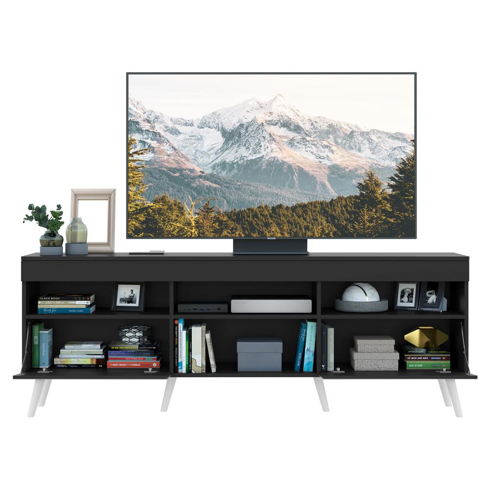 Rack Retrô com Espelho para TV até 65" Multimóveis Paris FG3332 com 2 Portas Preto/Branco