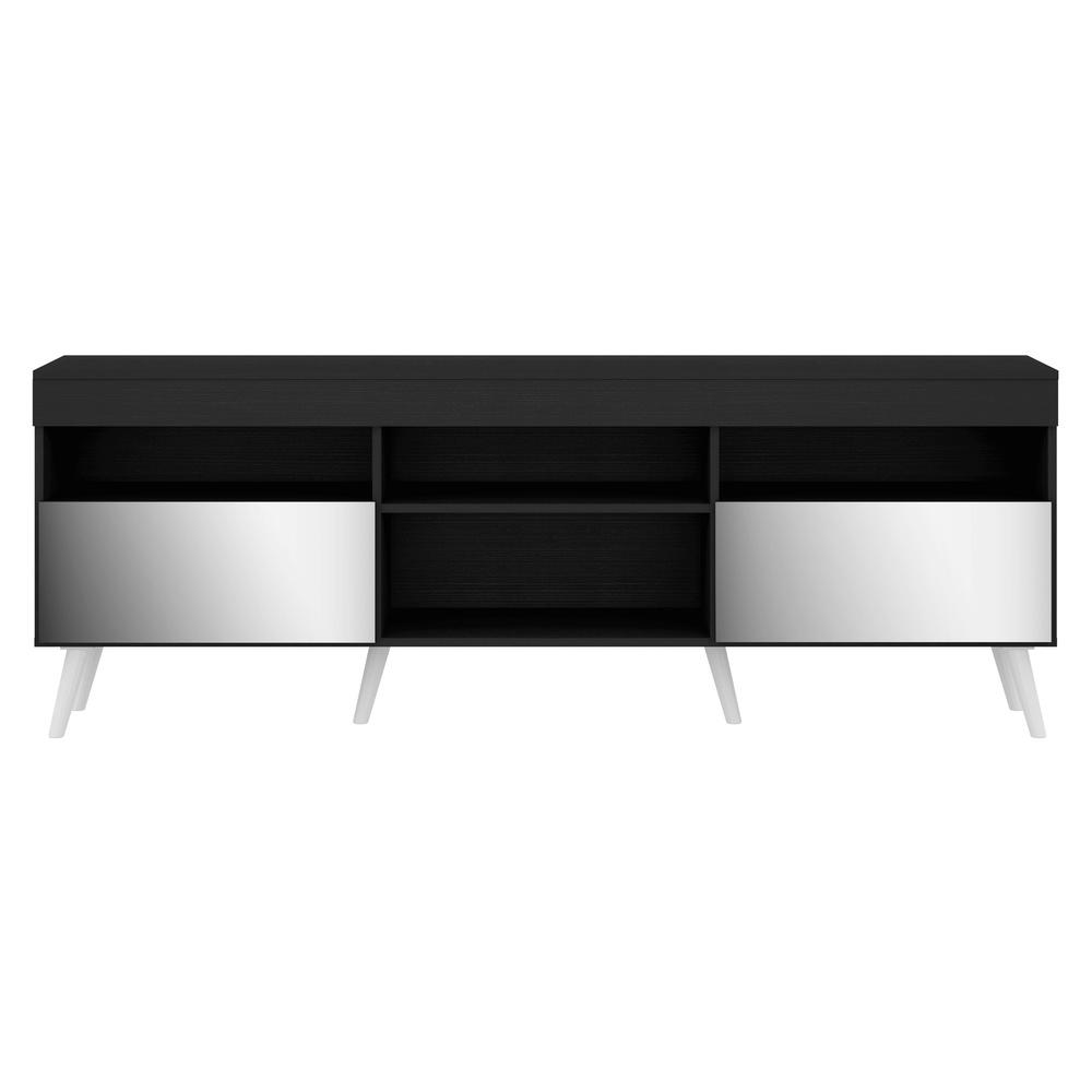 Rack Retrô com Espelho para TV até 65" Multimóveis Paris FG3332 com 2 Portas Preto/Branco