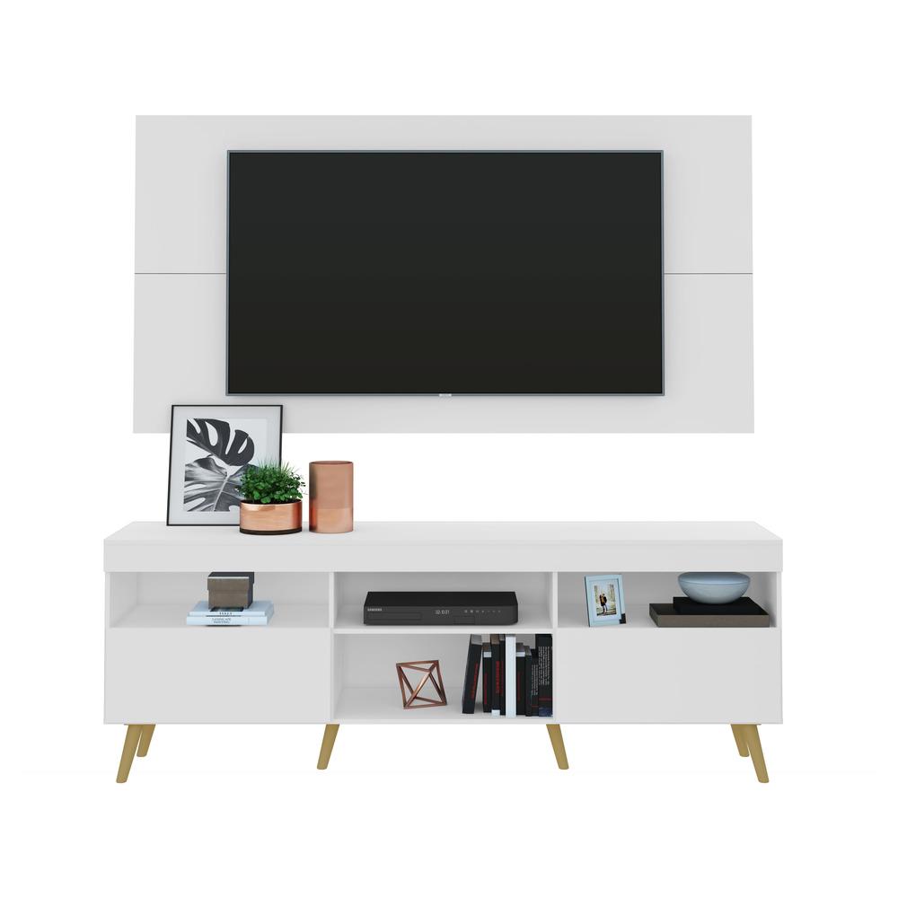 Rack Retrô com Painel e Suporte para TV até 65" Multimóveis Flórida FG3134 Branco/Natural