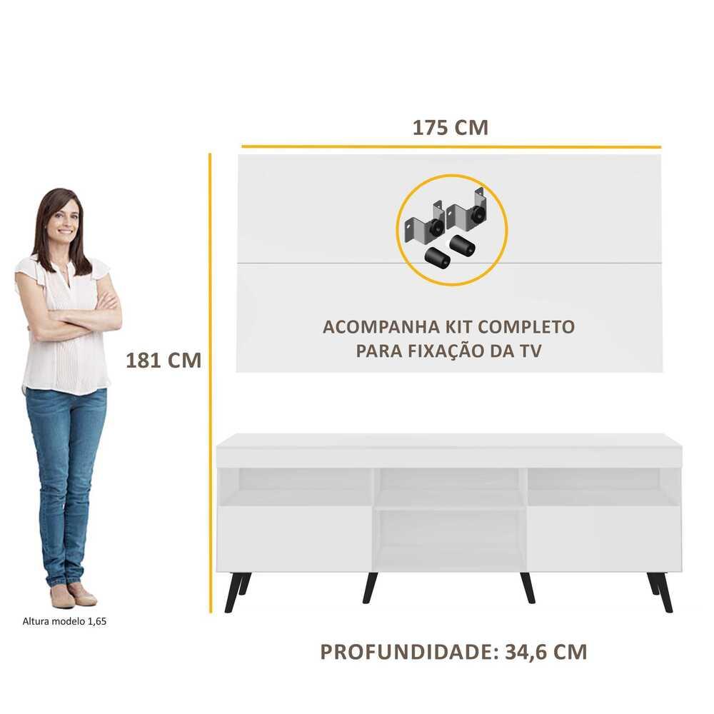 Rack Retrô com Painel e Suporte para TV até 65" Multimóveis Flórida FG3134 Branco/Preto