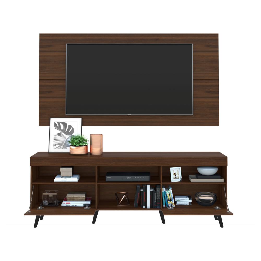 Rack Retrô com Painel e Suporte para TV até 65" Multimóveis Flórida FG3134 Madeirado/Preto