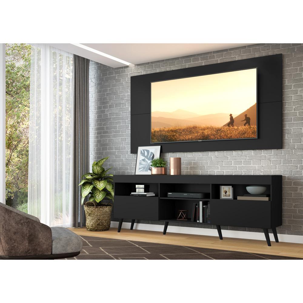 Rack Retrô com Painel e Suporte para TV até 65" Multimóveis Flórida FG3134 Preto