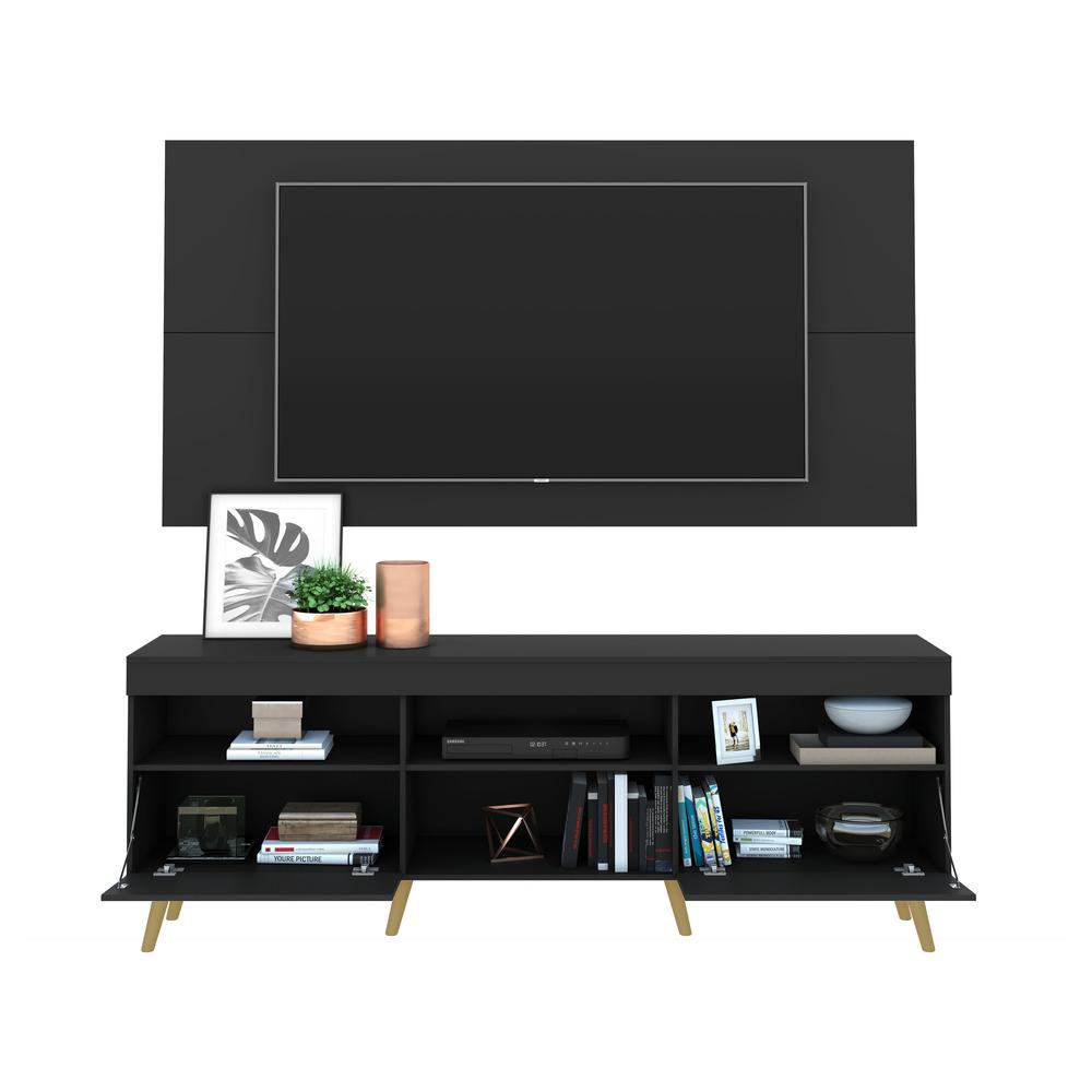Rack Retrô com Painel e Suporte para TV até 65" Multimóveis Flórida FG3134 Preto/Natural