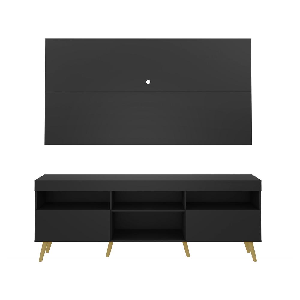 Rack Retrô com Painel e Suporte para TV até 65" Multimóveis Flórida FG3134 Preto/Natural