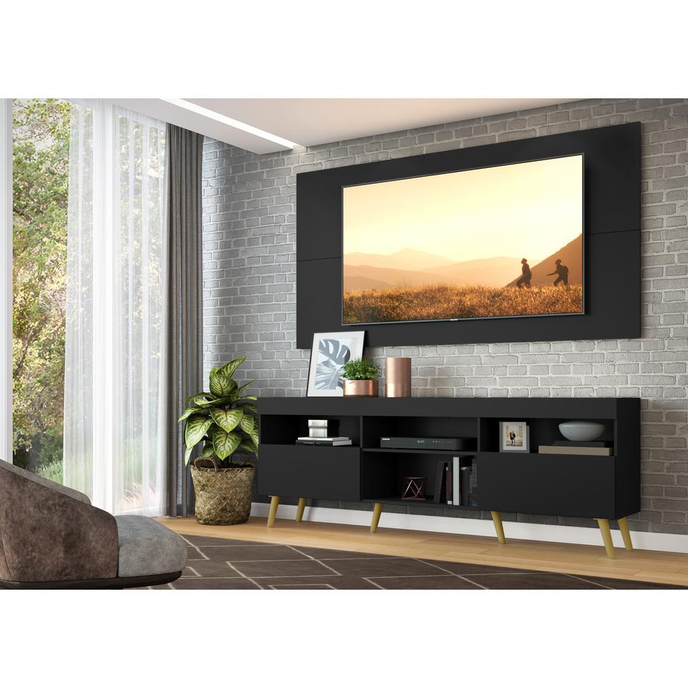 Rack Retrô com Painel e Suporte para TV até 65" Multimóveis Flórida FG3134 Preto/Natural