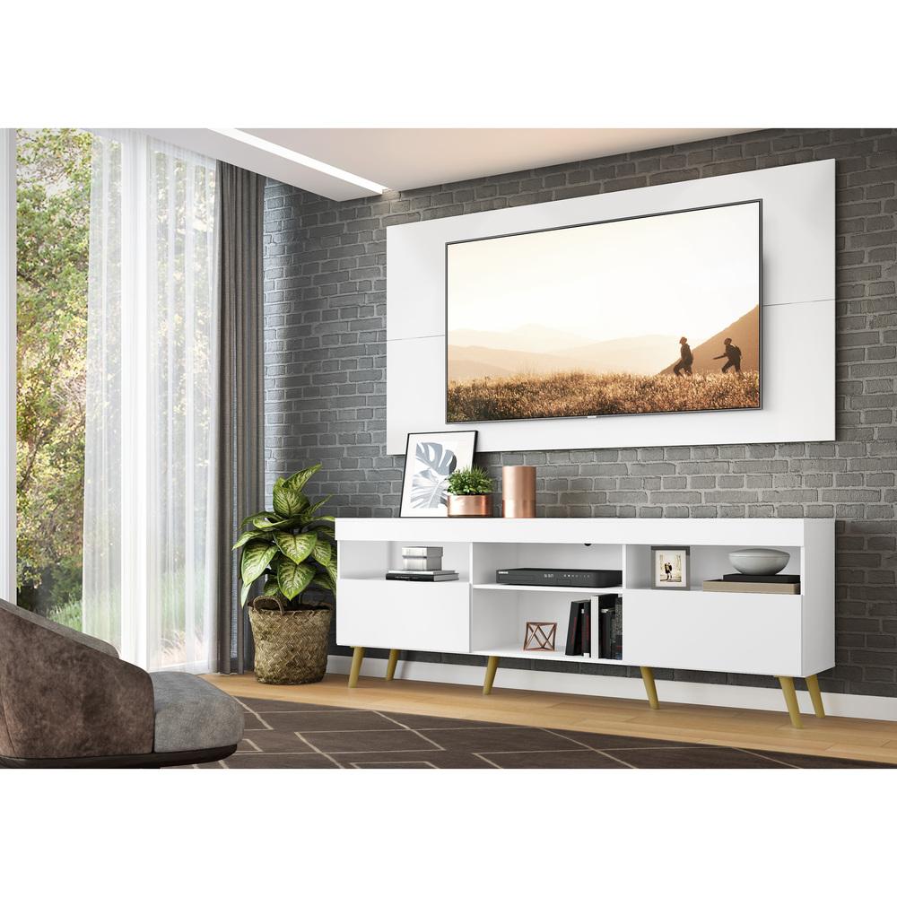 Rack Retrô com Painel para TV até 65" Multimóveis Flórida FG3133 Branco/Natural
