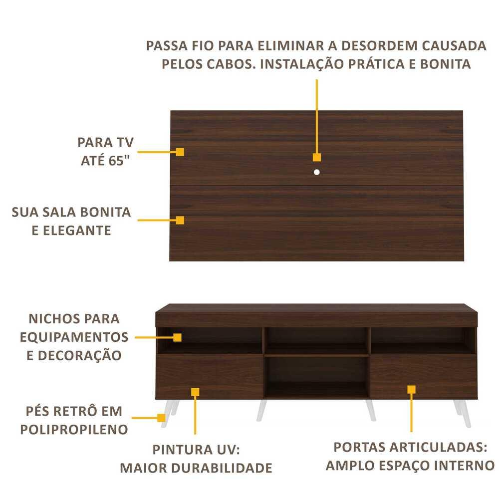 Rack Retrô com Painel para TV até 65" Multimóveis Flórida FG3133 Madeirado/Branco