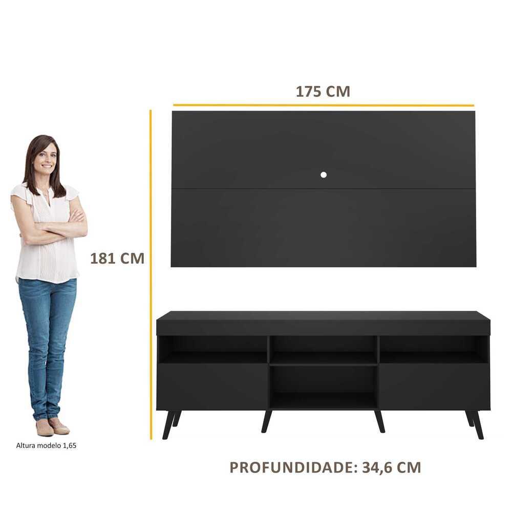 Rack Retrô com Painel para TV até 65" Multimóveis Flórida FG3133 Preto