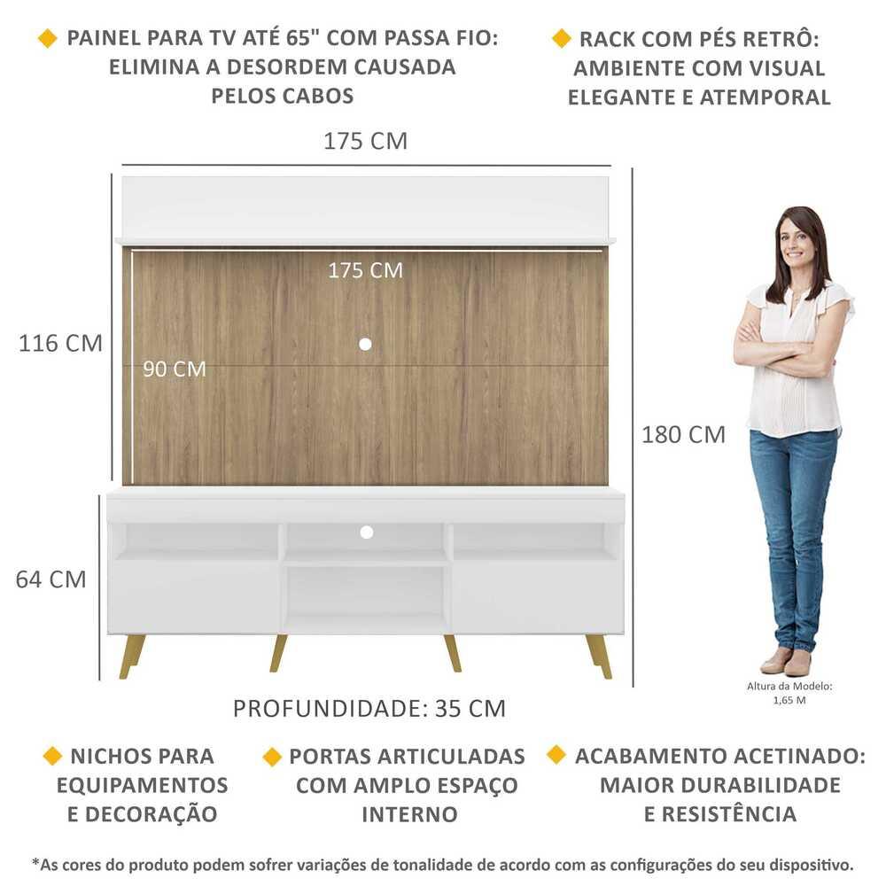 Rack Retrô com Painel para TV até 65" Multimóveis Madri FG3371 Branco/Rustic