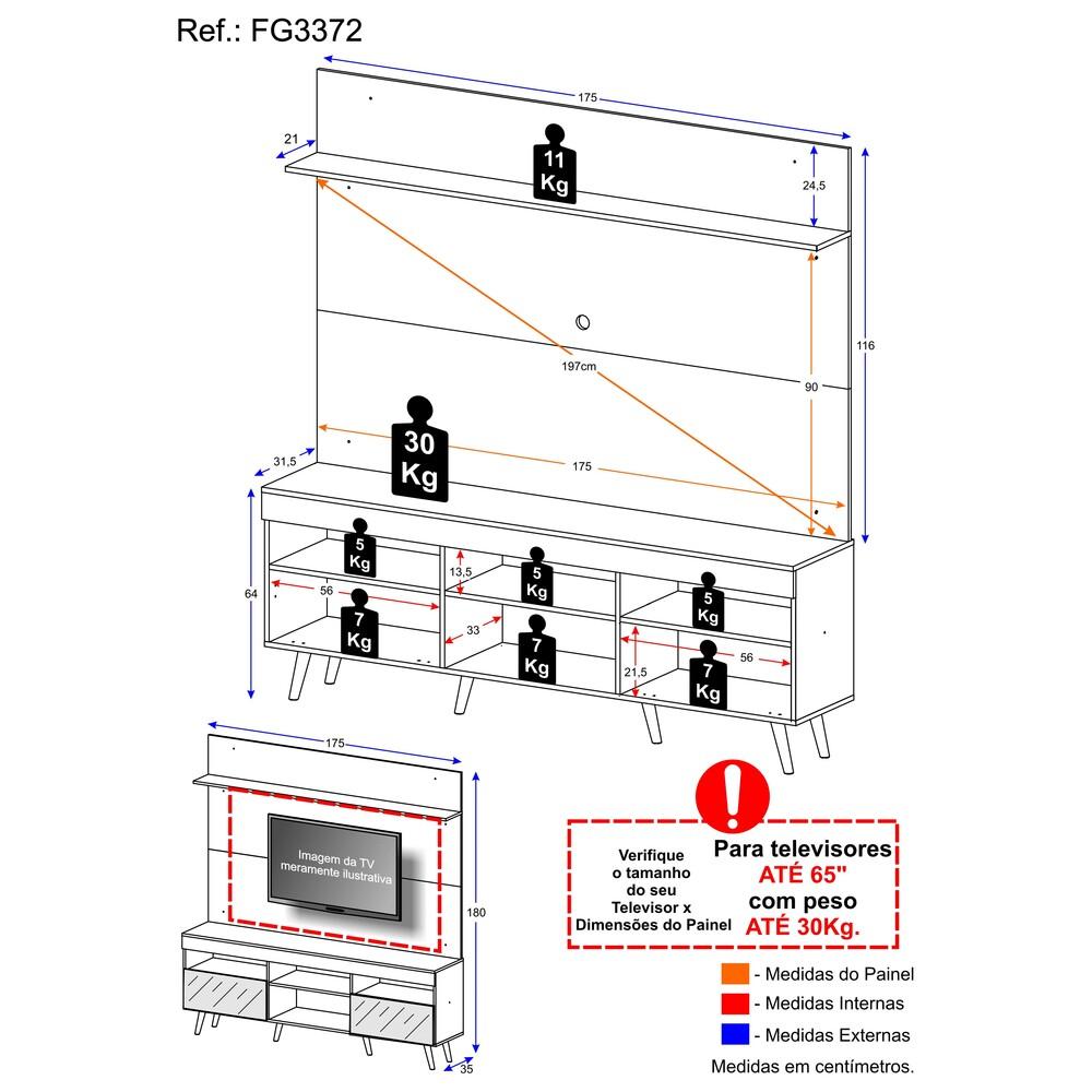 Rack Retrô com Painel para TV até 65" Multimóveis Madri FG3371 Preto