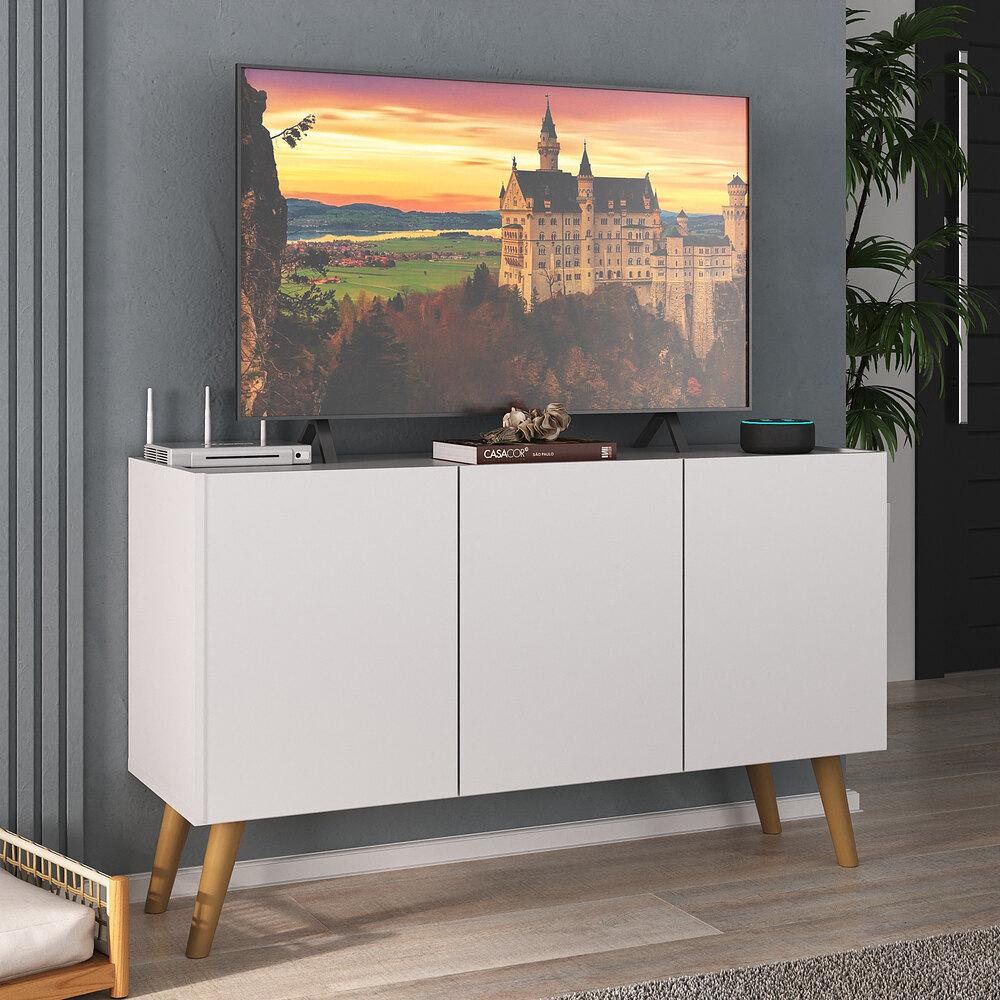 Rack Retrô para TV até 32 Polegadas com 3 Portas Multimóveis MP1067 Branco/Natural