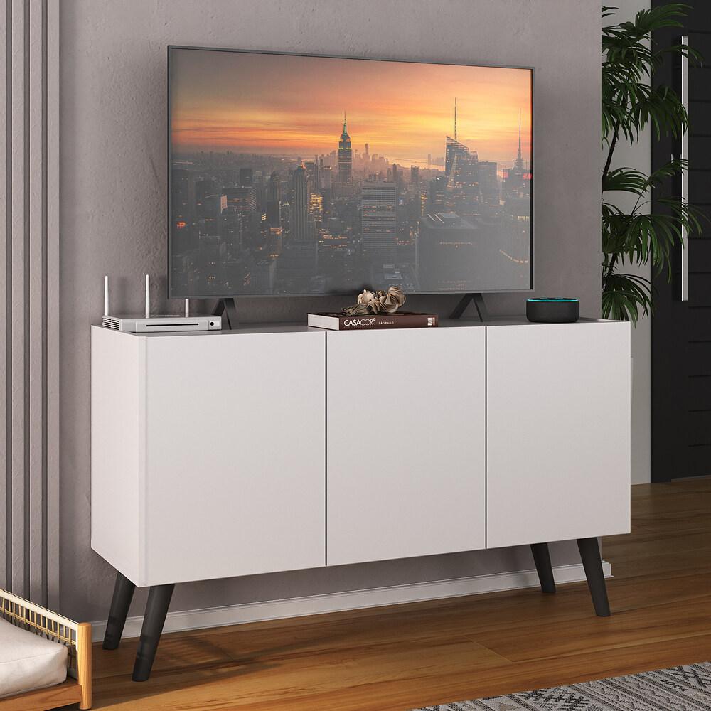 Rack Retrô para TV até 32 Polegadas com 3 Portas Multimóveis MP1067 Branco/Preto