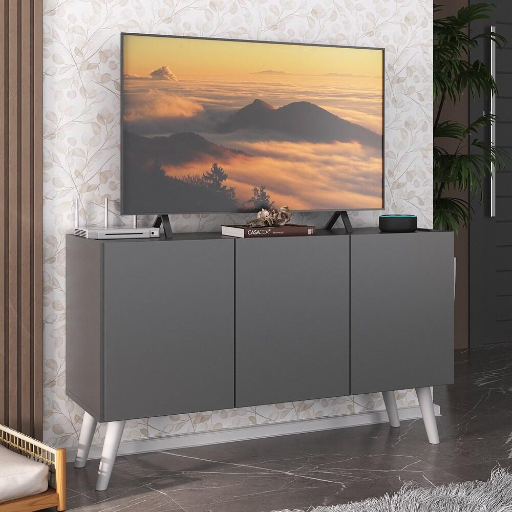 Rack Retrô para TV até 32 Polegadas com 3 Portas Multimóveis MP1067 Grafite/Branco