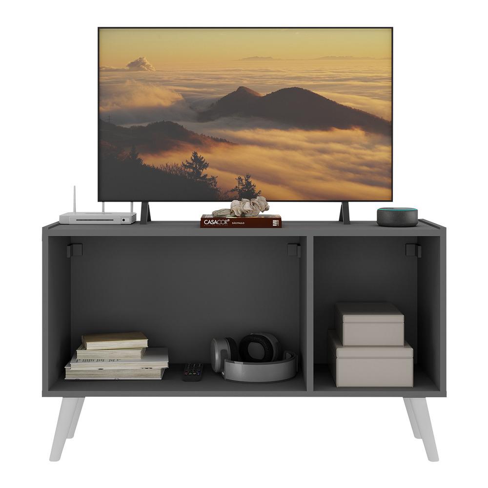 Rack Retrô para TV até 32 Polegadas com 3 Portas Multimóveis MP1067 Grafite/Branco