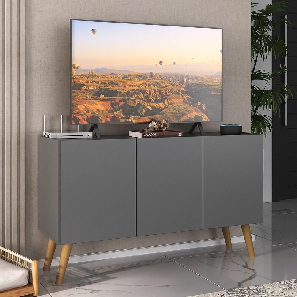 Rack Retrô para TV até 32 Polegadas com 3 Portas Multimóveis MP1067 Grafite/Natural