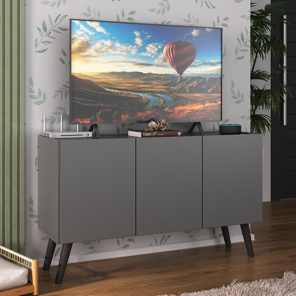 Rack Retrô para TV até 32 Polegadas com 3 Portas Multimóveis MP1067 Grafite/Preto