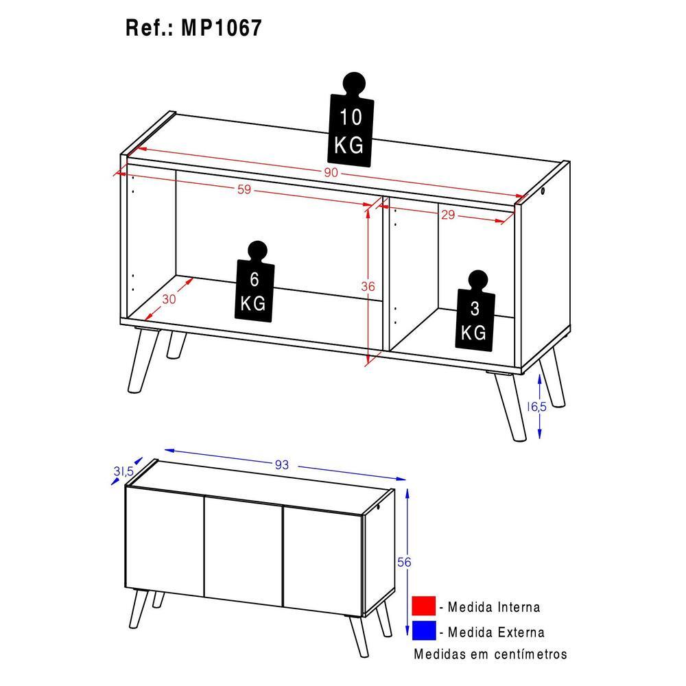 Rack Retrô para TV até 32 Polegadas com 3 Portas Multimóveis MP1067 Preto