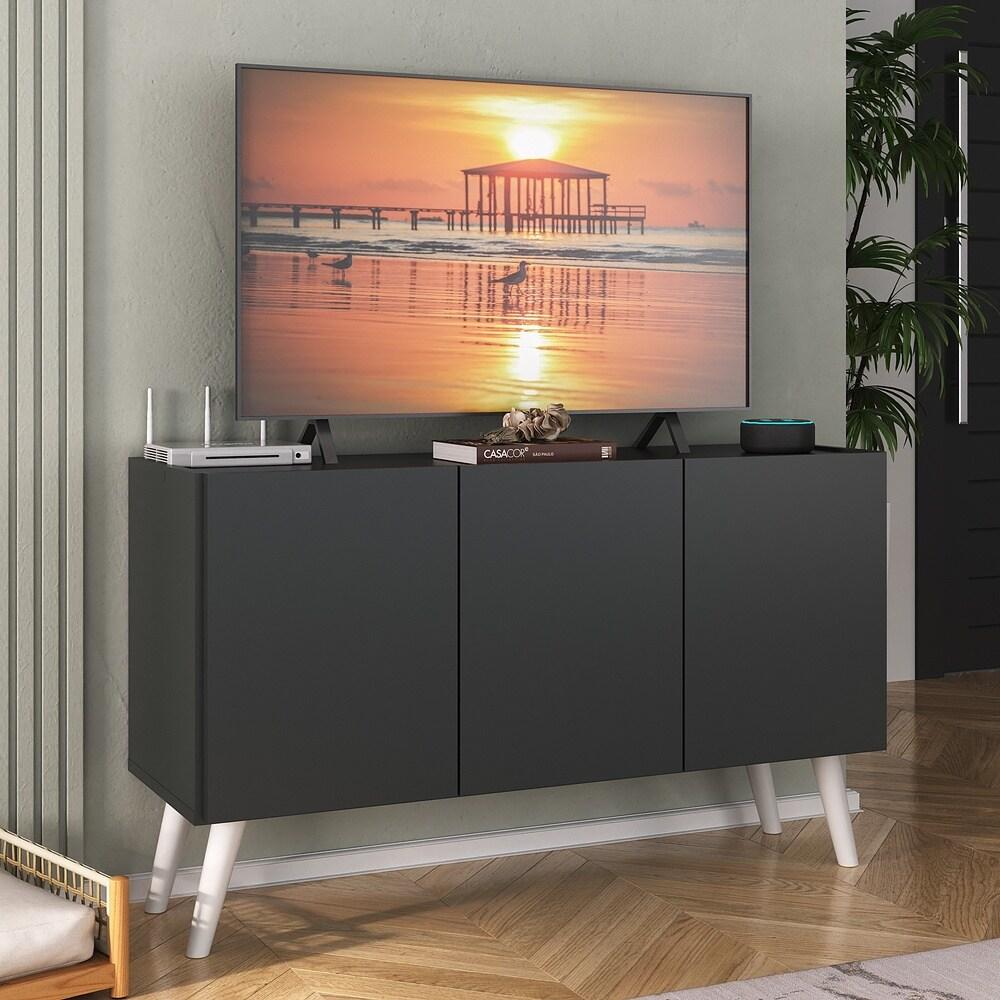 Rack Retrô para TV até 32 Polegadas com 3 Portas Multimóveis MP1067 Preto/Branco
