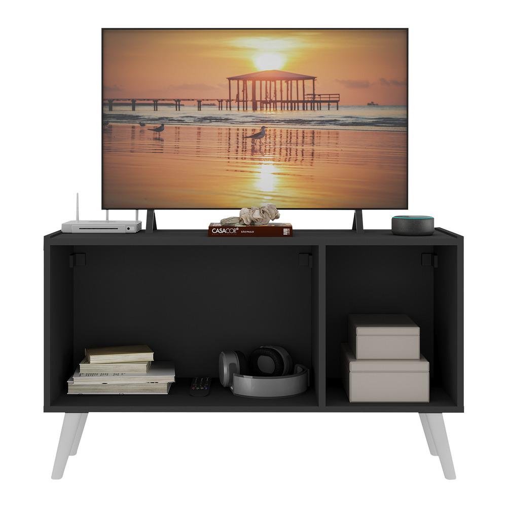 Rack Retrô para TV até 32 Polegadas com 3 Portas Multimóveis MP1067 Preto/Branco