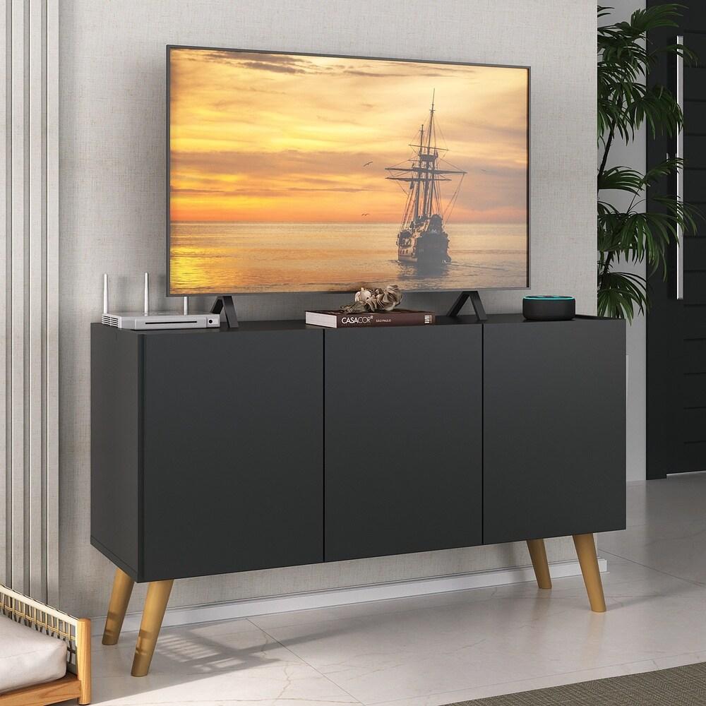 Rack Retrô para TV até 32 Polegadas com 3 Portas Multimóveis MP1067 Preto/Natural