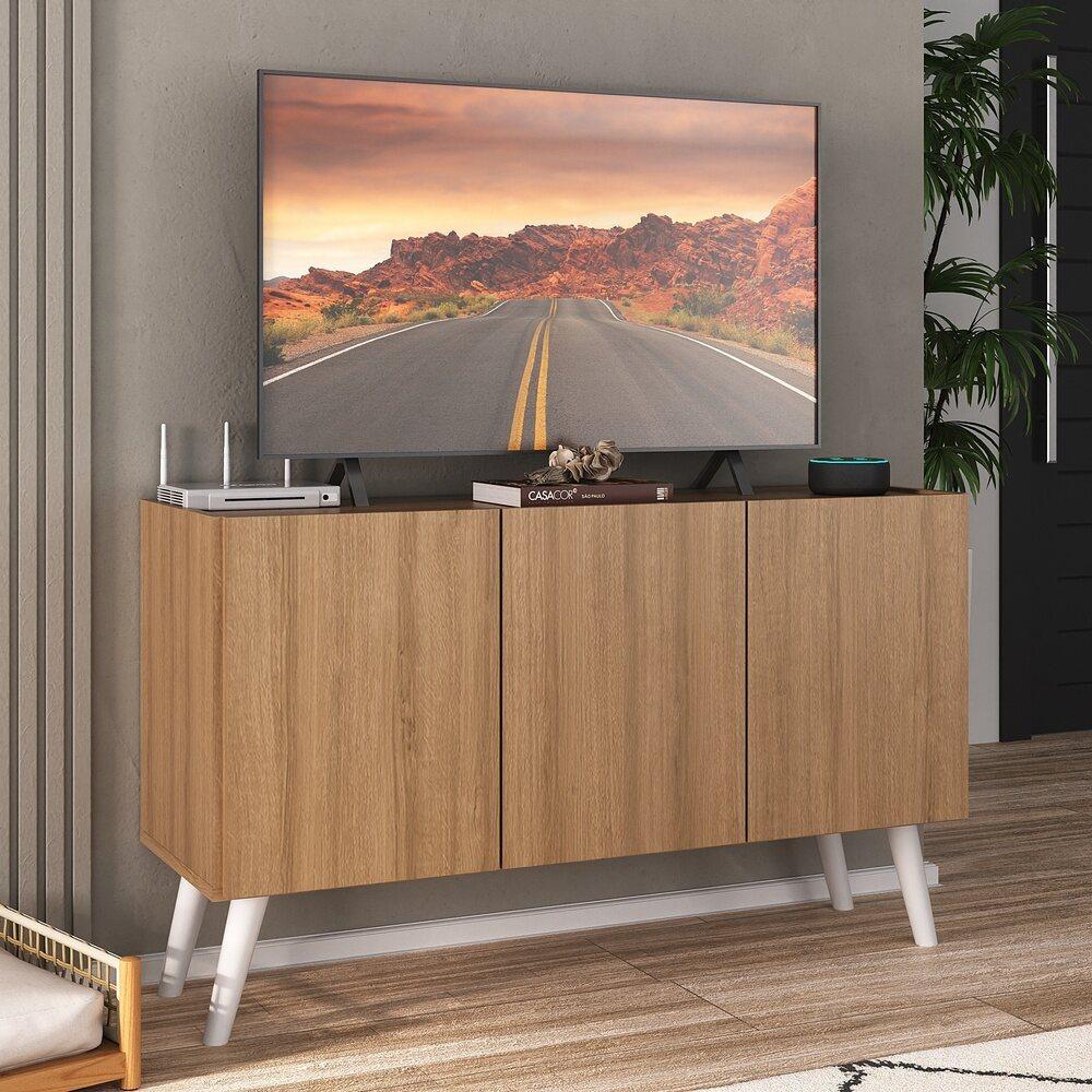 Rack Retrô para TV até 32 Polegadas com 3 Portas Multimóveis MP1067 Rustic/Branco