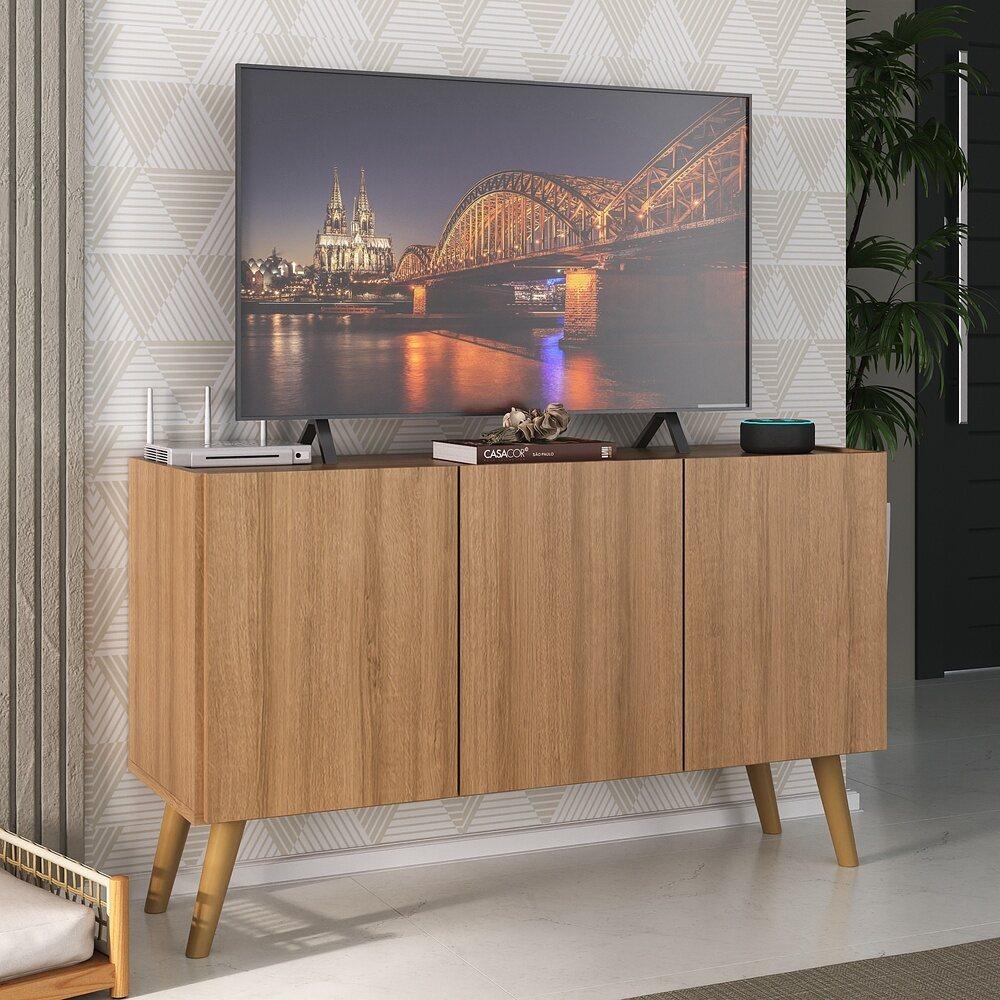 Rack Retrô para TV até 32 Polegadas com 3 Portas Multimóveis MP1067 Rustic/Natural