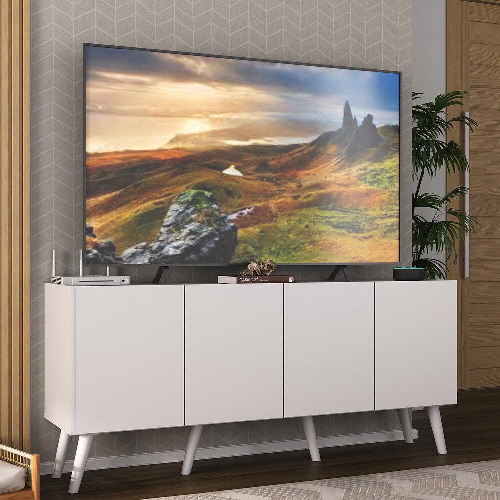 Rack Retrô para TV até 50 Polegadas com 4 Portas Multimóveis MP1071 Branco