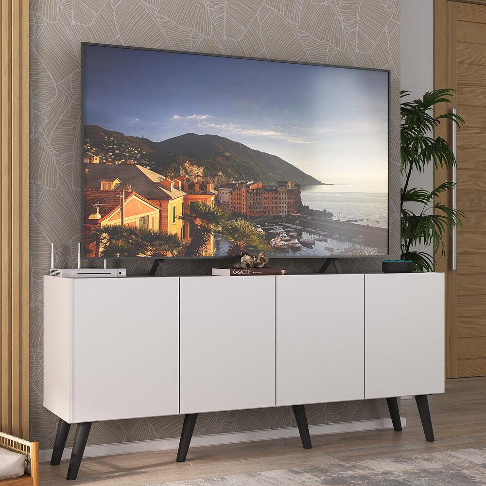 Rack Retrô para TV até 50 Polegadas com 4 Portas Multimóveis MP1071 Branco/Preto