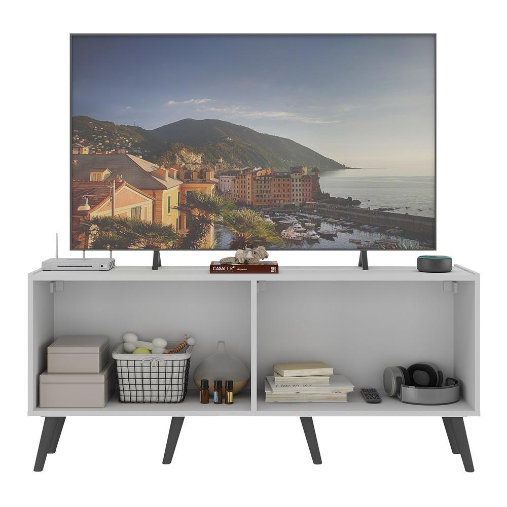 Rack Retrô para TV até 50 Polegadas com 4 Portas Multimóveis MP1071 Branco/Preto