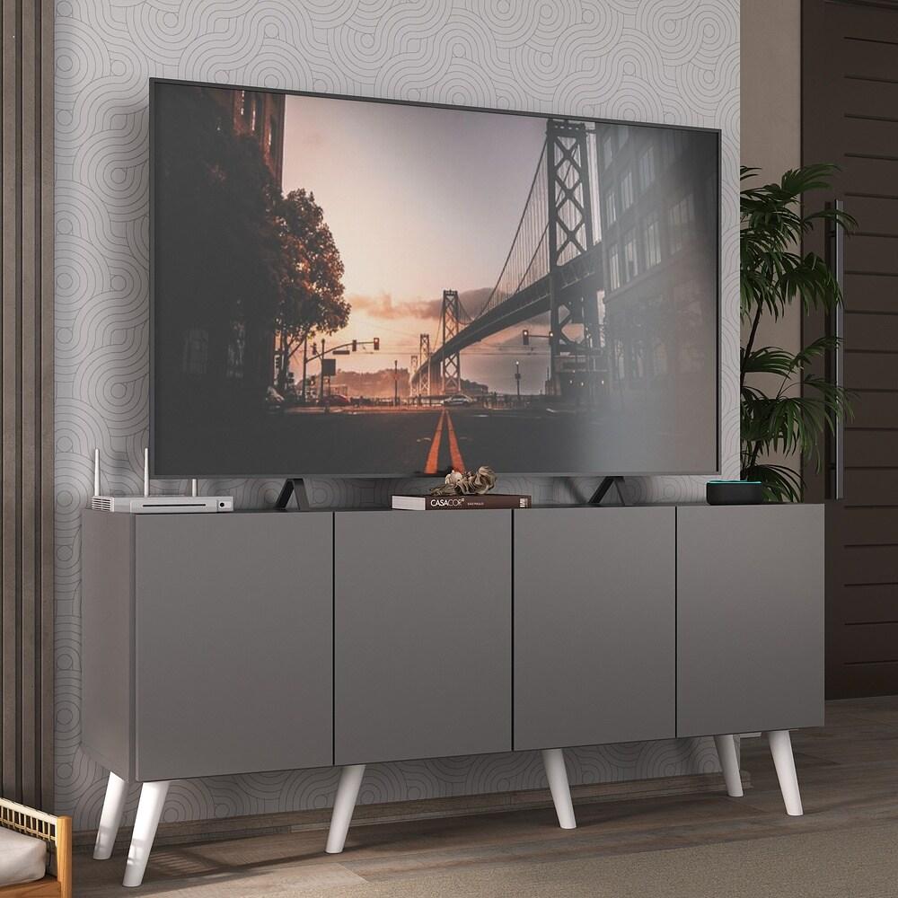 Rack Retrô para TV até 50 Polegadas com 4 Portas Multimóveis MP1071 Grafite/Branco
