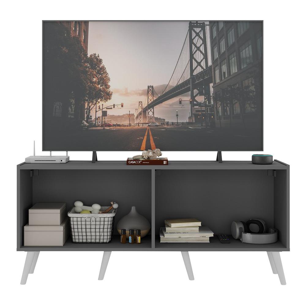 Rack Retrô para TV até 50 Polegadas com 4 Portas Multimóveis MP1071 Grafite/Branco