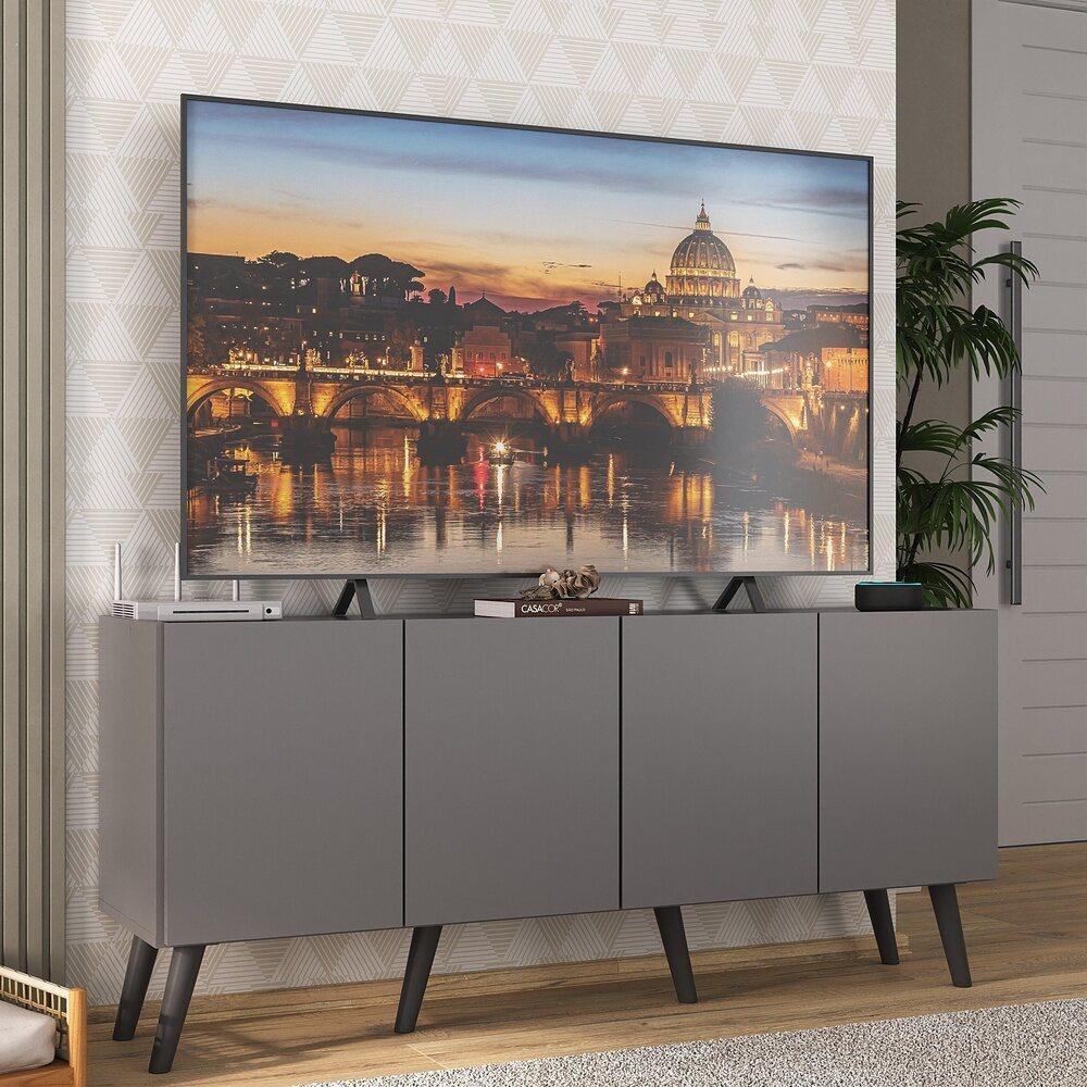 Rack Retrô para TV até 50 Polegadas com 4 Portas Multimóveis MP1071 Grafite/Preto