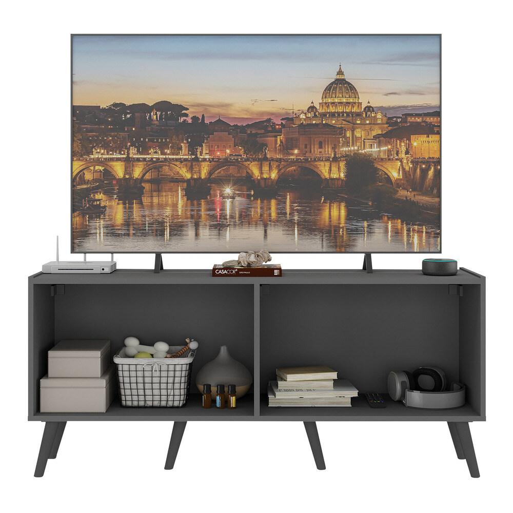 Rack Retrô para TV até 50 Polegadas com 4 Portas Multimóveis MP1071 Grafite/Preto