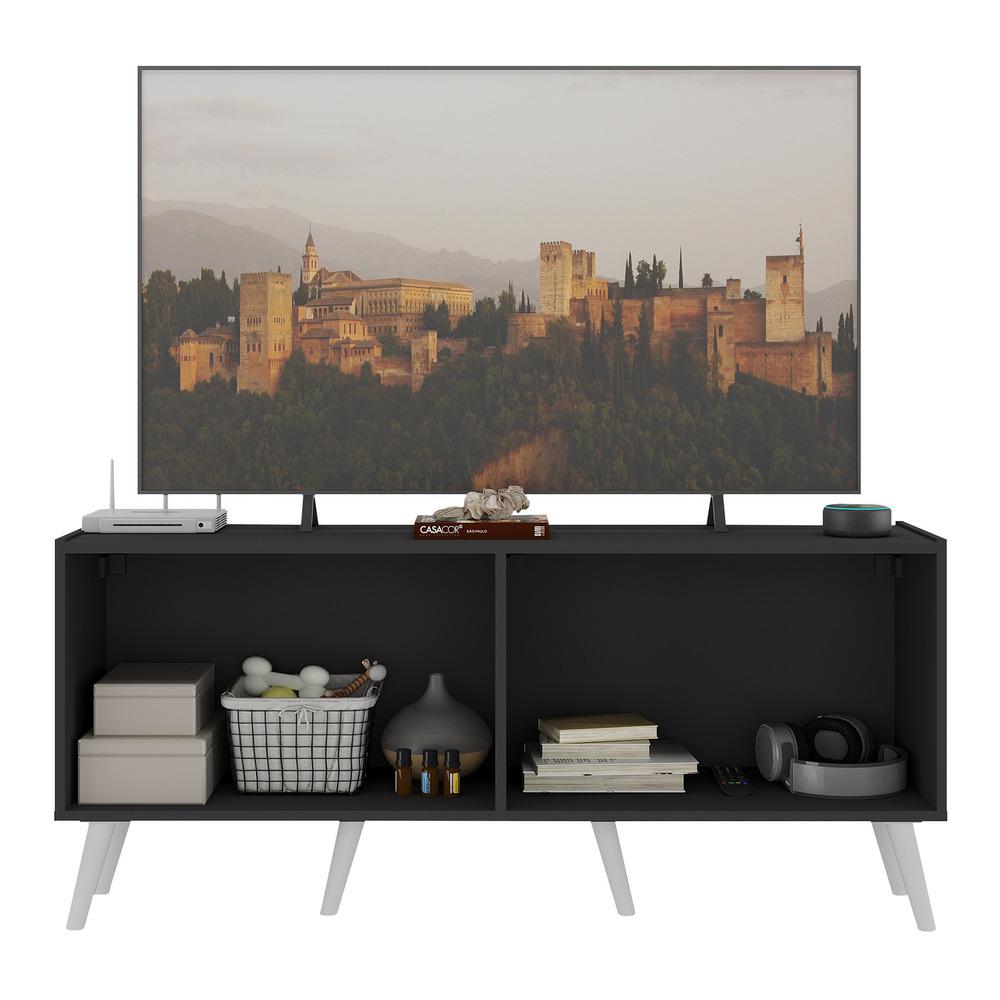 Rack Retrô para TV até 50 Polegadas com 4 Portas Multimóveis MP1071 Preto/Branco