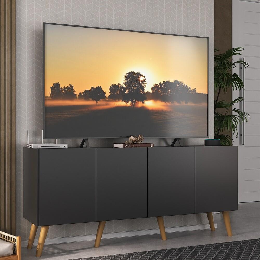 Rack Retrô para TV até 50 Polegadas com 4 Portas Multimóveis MP1071 Preto/Natural